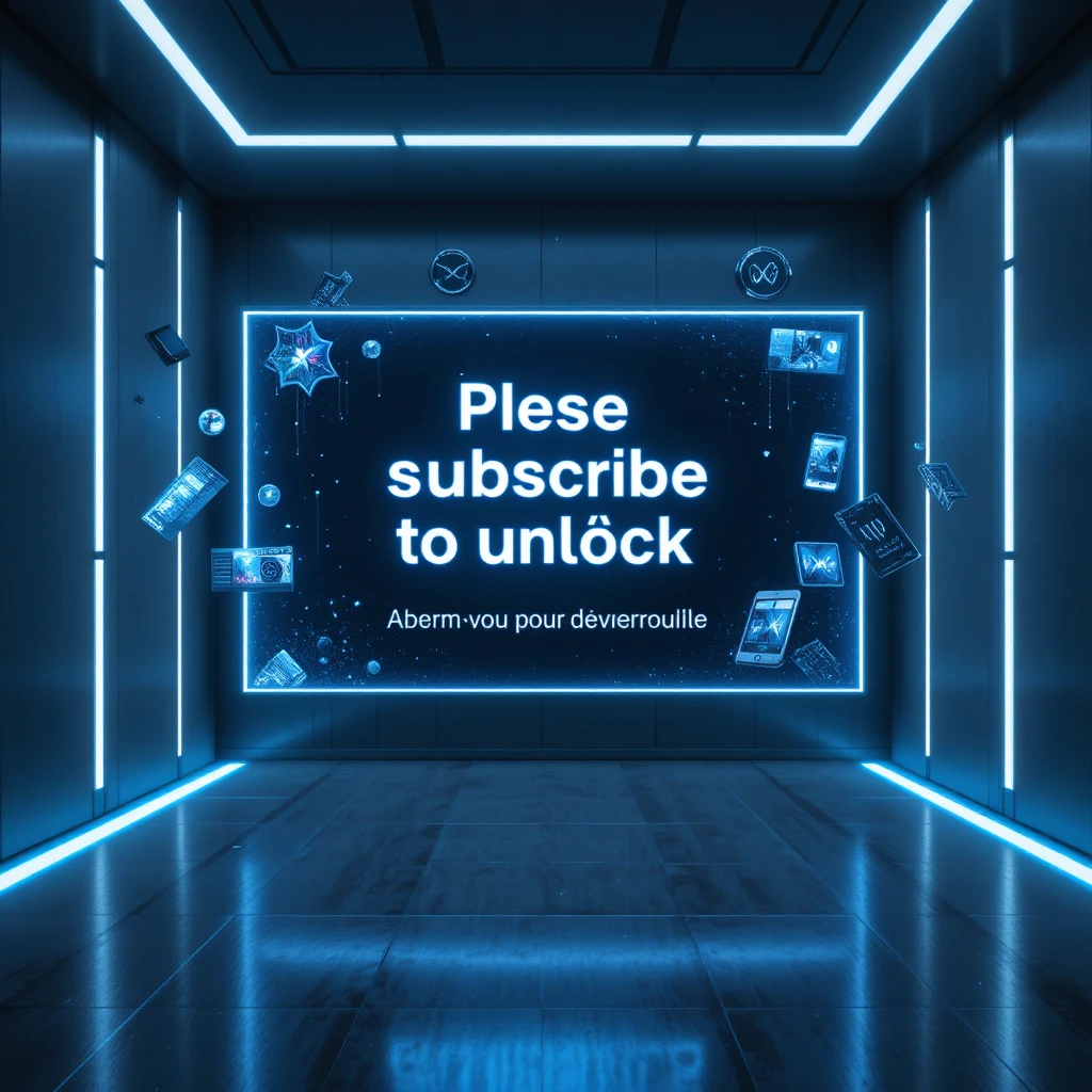 Futuristic holographic subscribe screen in dark cyberpunk room