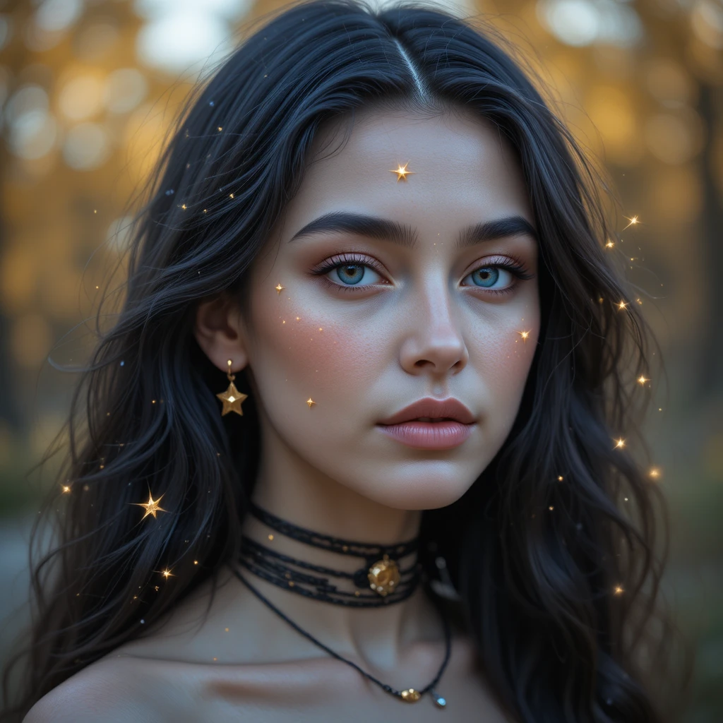 Young woman with blue eyes in dreamy outdoor portrait