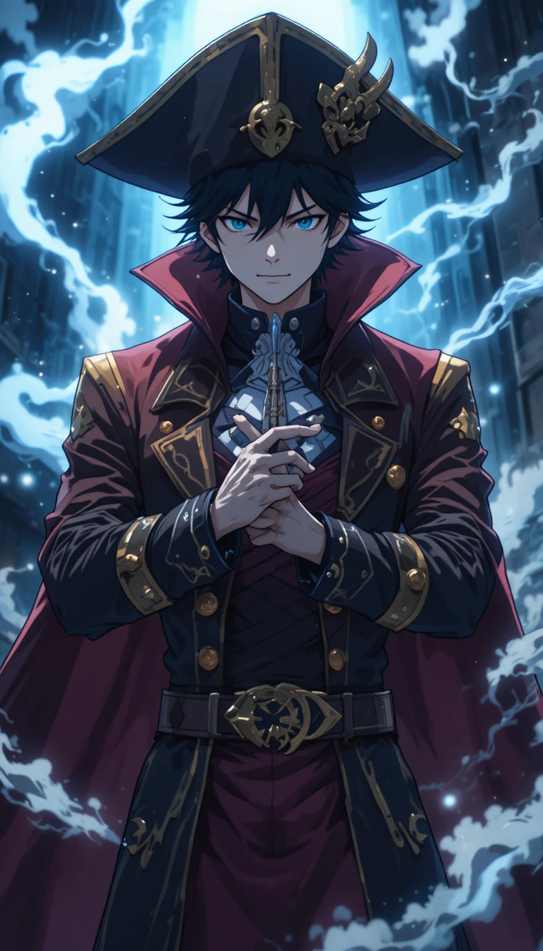 Anime space pirate guild leader guarded by invisible shield