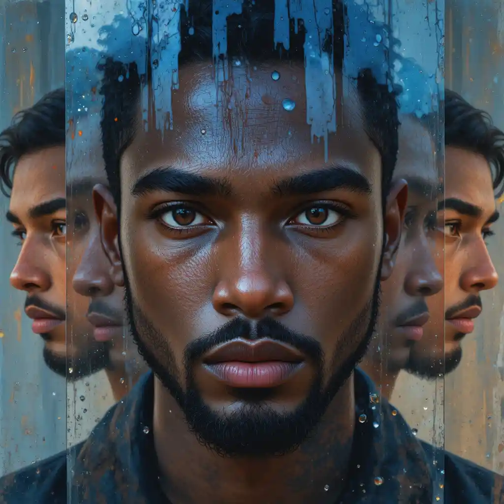 Watercolor digital portrait of a man with reflections
