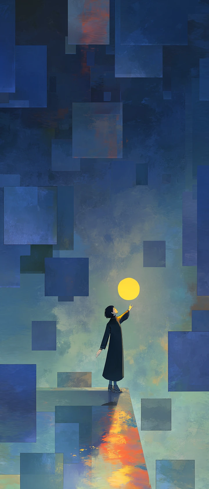 Anime wanderer reaching toward a glowing circle of light