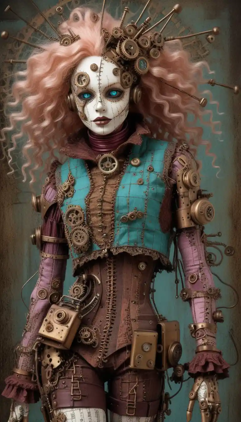 Steampunk gothic ragdoll woman in side profile portrait