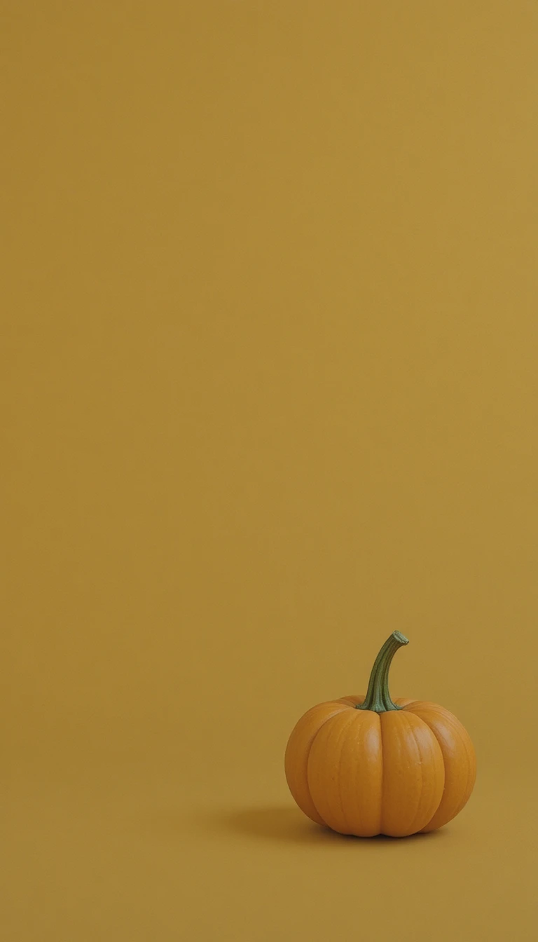Single pumpkin on bright orange minimalist background
