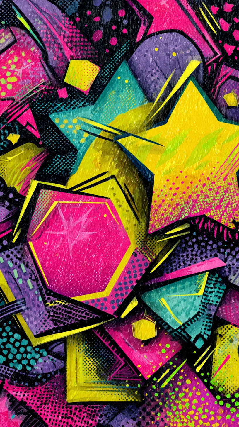 Pastel octagonal geometric abstract with neon yellow accents