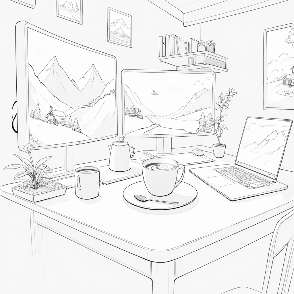 Taza de café con vapor holográfico que proyecta diminutos paisajes