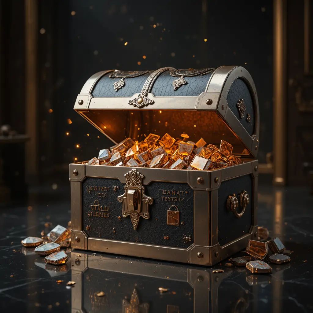 Modern digital treasure chest revealing glowing premium content