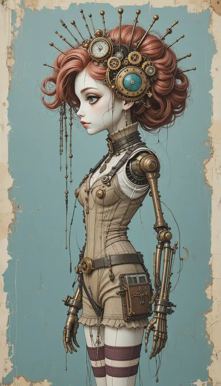 Steampunk Gothic Ragdoll Woman In Side Profile Portrait