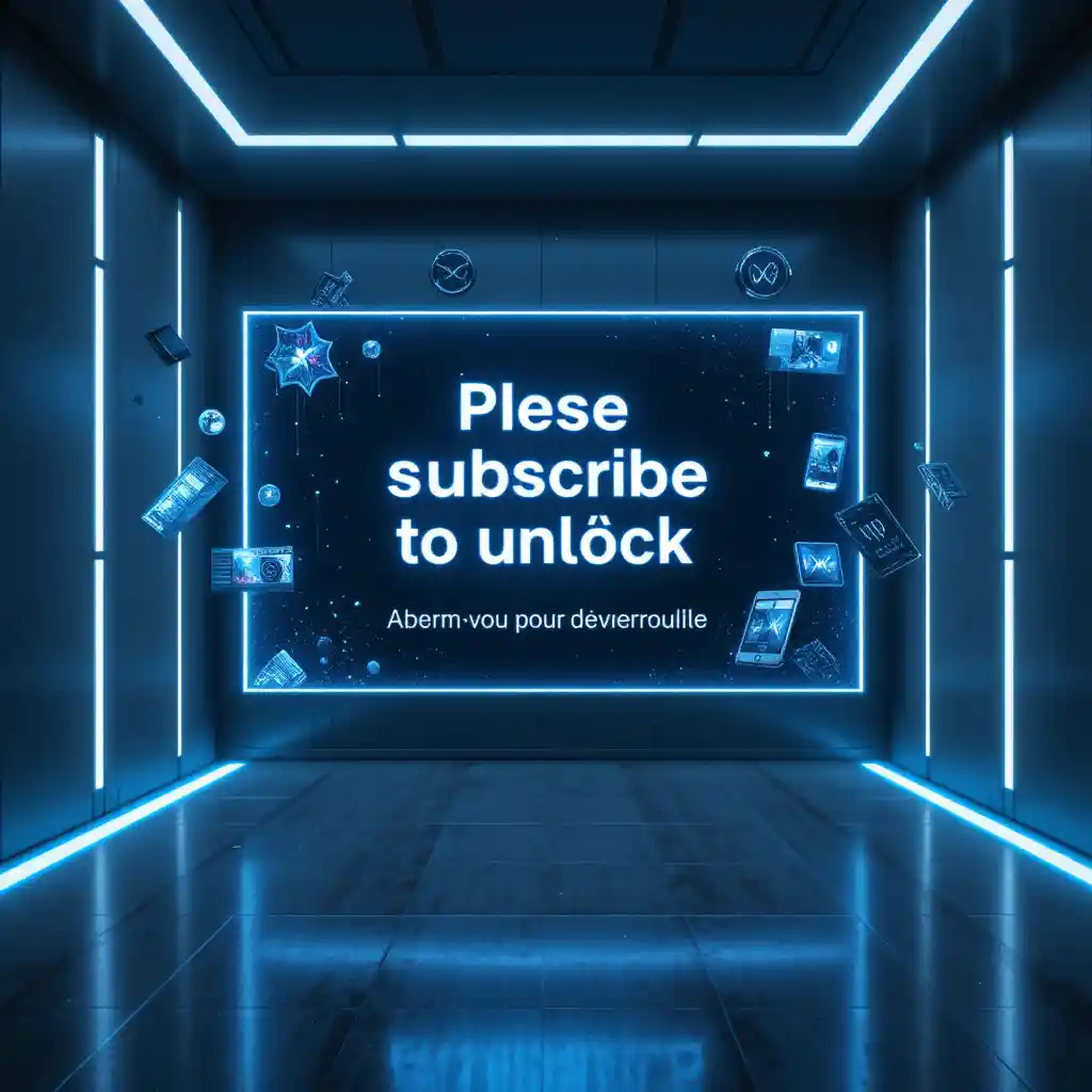 Futuristic holographic subscribe screen in dark cyberpunk room