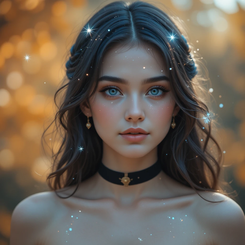 Young woman with blue eyes in dreamy outdoor portrait