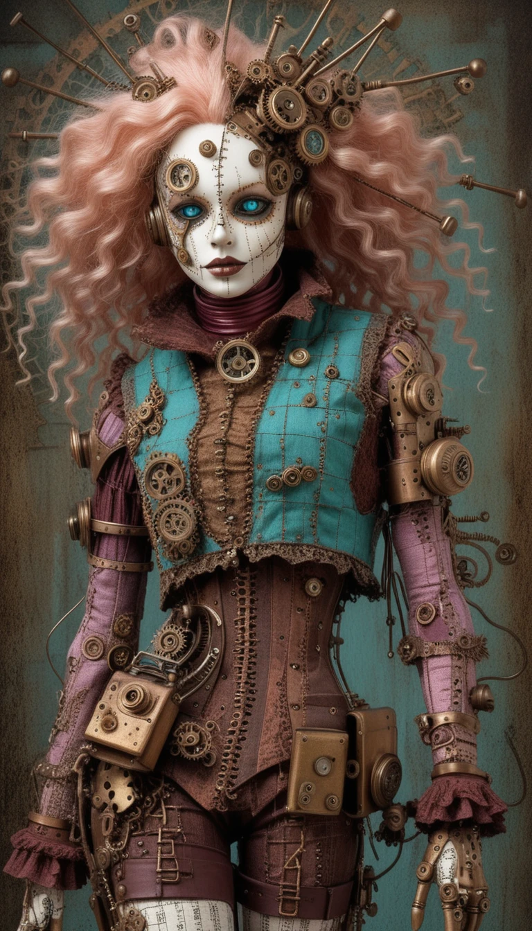 Steampunk gothic ragdoll woman in side profile portrait