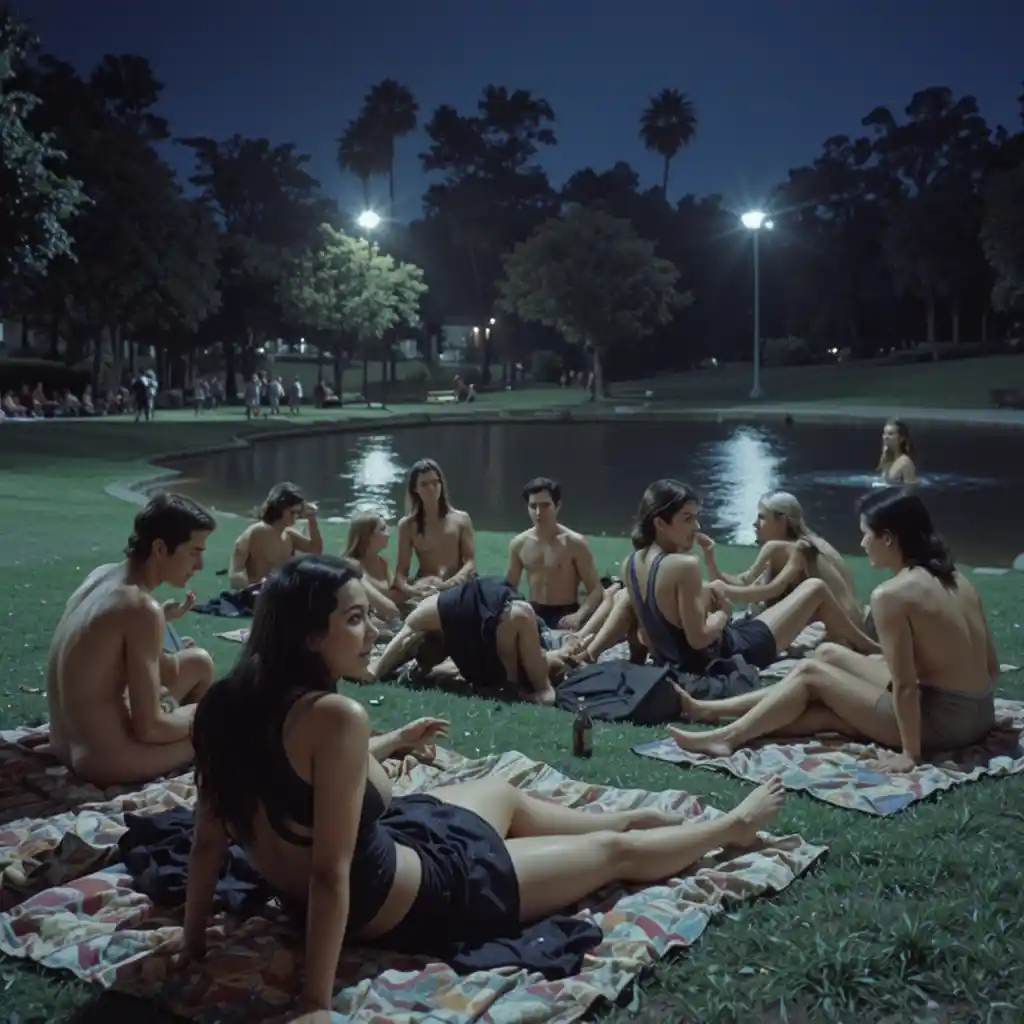 Off duty cops partying wildly in a city park at night