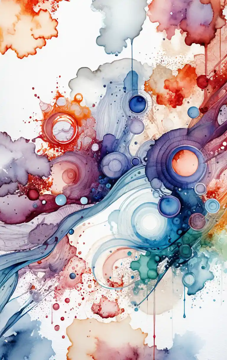 Abstrakter Aquarellwirbel mit botanischen Tintendetails