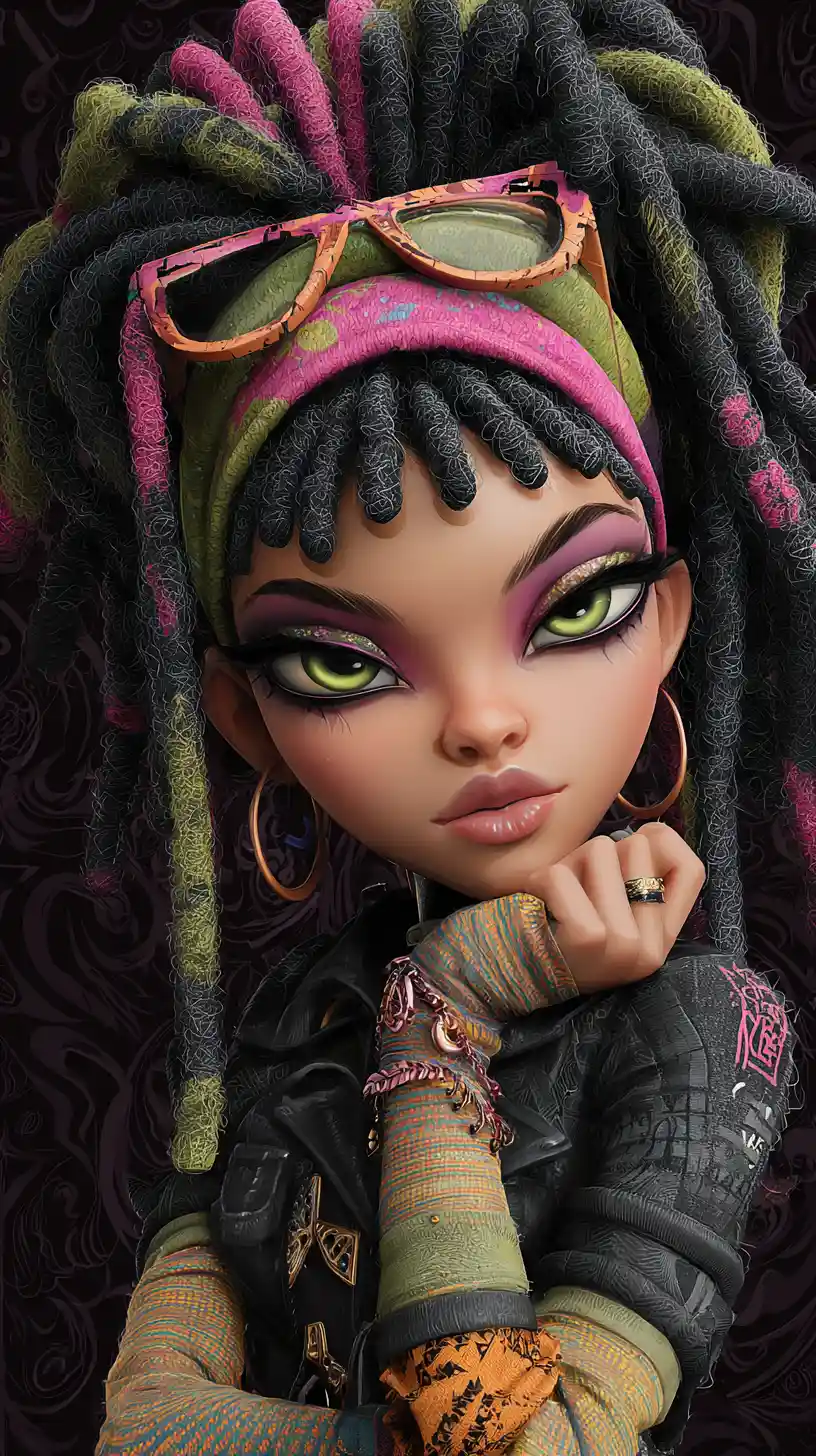 Rastafari-Diva in einem bunten gothischen Monster-High-Klassenzimmer
