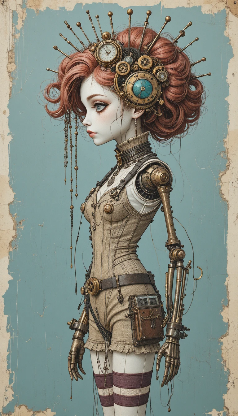 Steampunk-Gothic-Ragdoll-Frau im Seitenprofil-Porträt