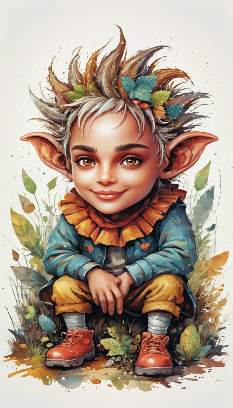 Joyful fluffy forest troll with red clown nose