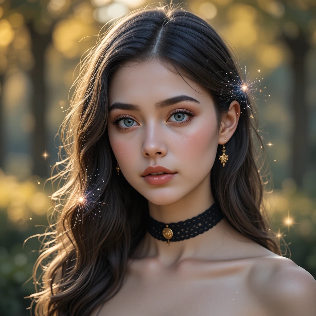 Young woman with blue eyes in dreamy outdoor portrait