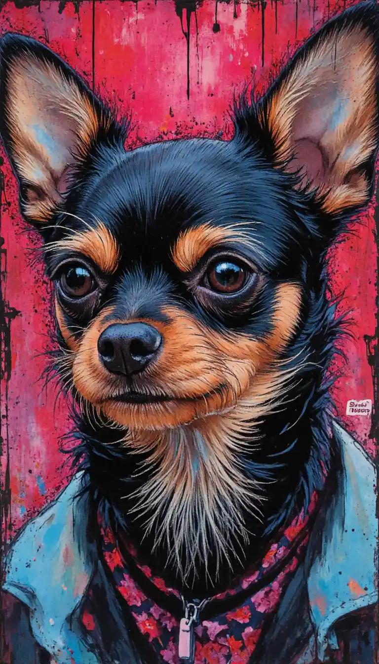 Ritratto surreale e astratto di un cane meticcio colorato