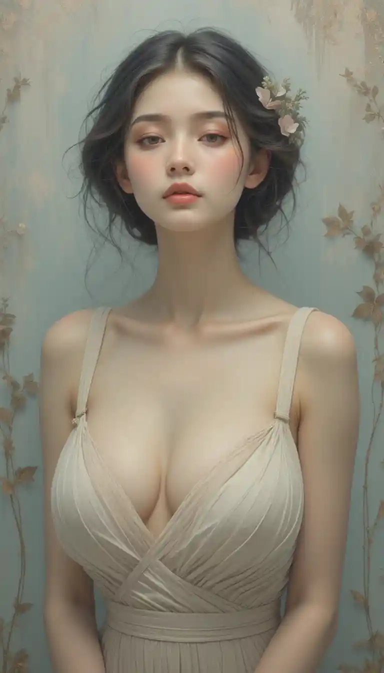 Serene woman in soft pastel post impressionist style