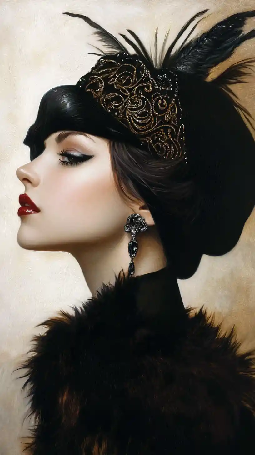 Vintage woman profile with fur and elegant 1920s styling