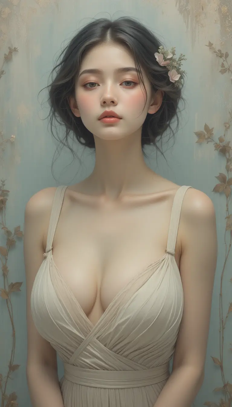 Serene woman in soft pastel post impressionist style