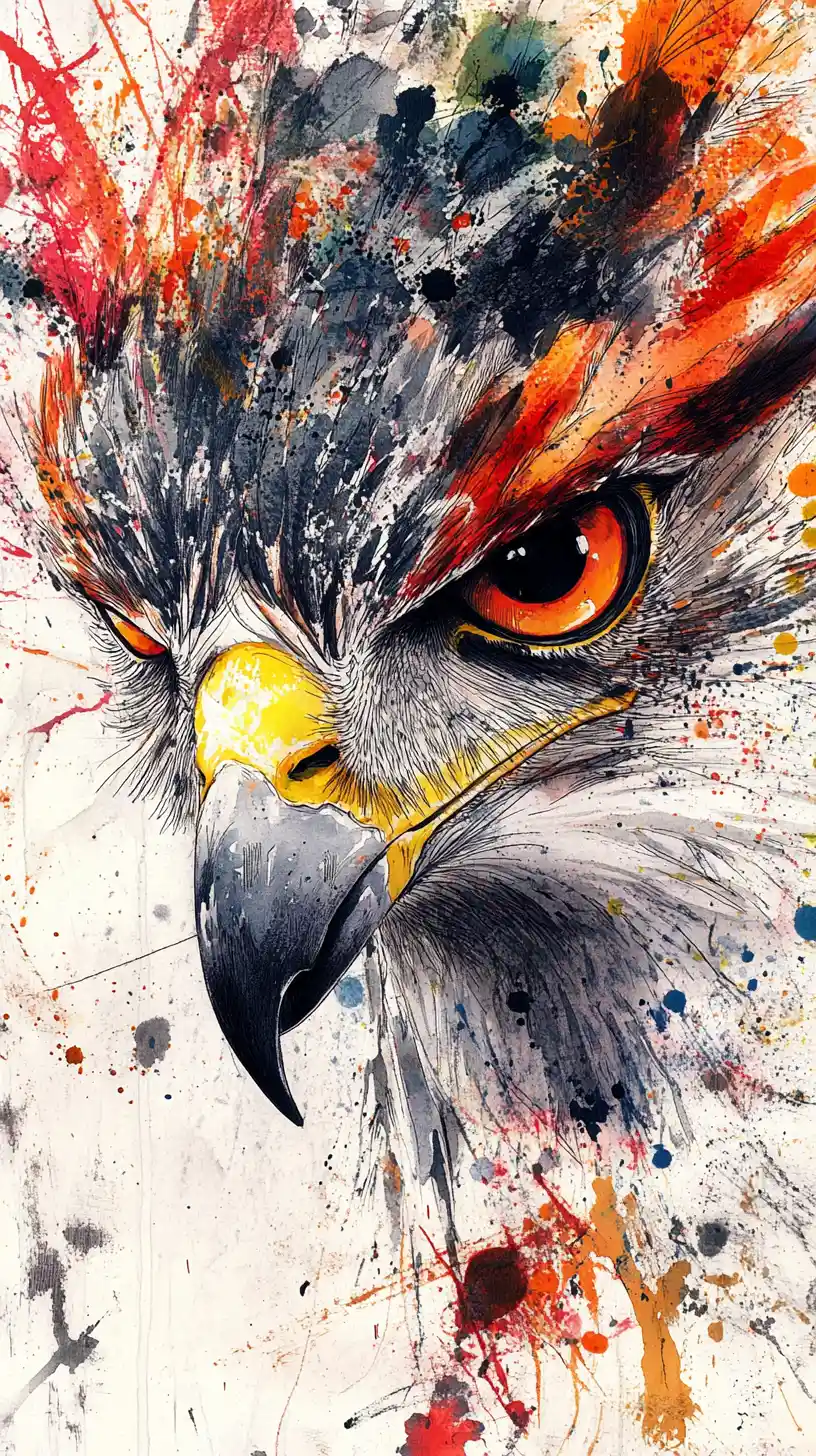 Nahaufnahme eines Falkenporträts mit intensiver Tinte und Aquarell