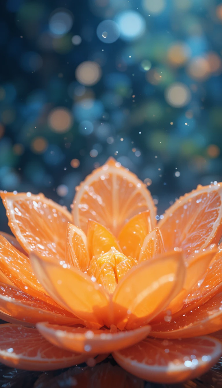 Nahaufnahme von Anime-Orangen, arrangiert wie eine zarte Blume