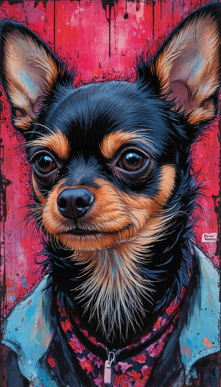Surreal abstract portrait of a colorful mixed breed dog