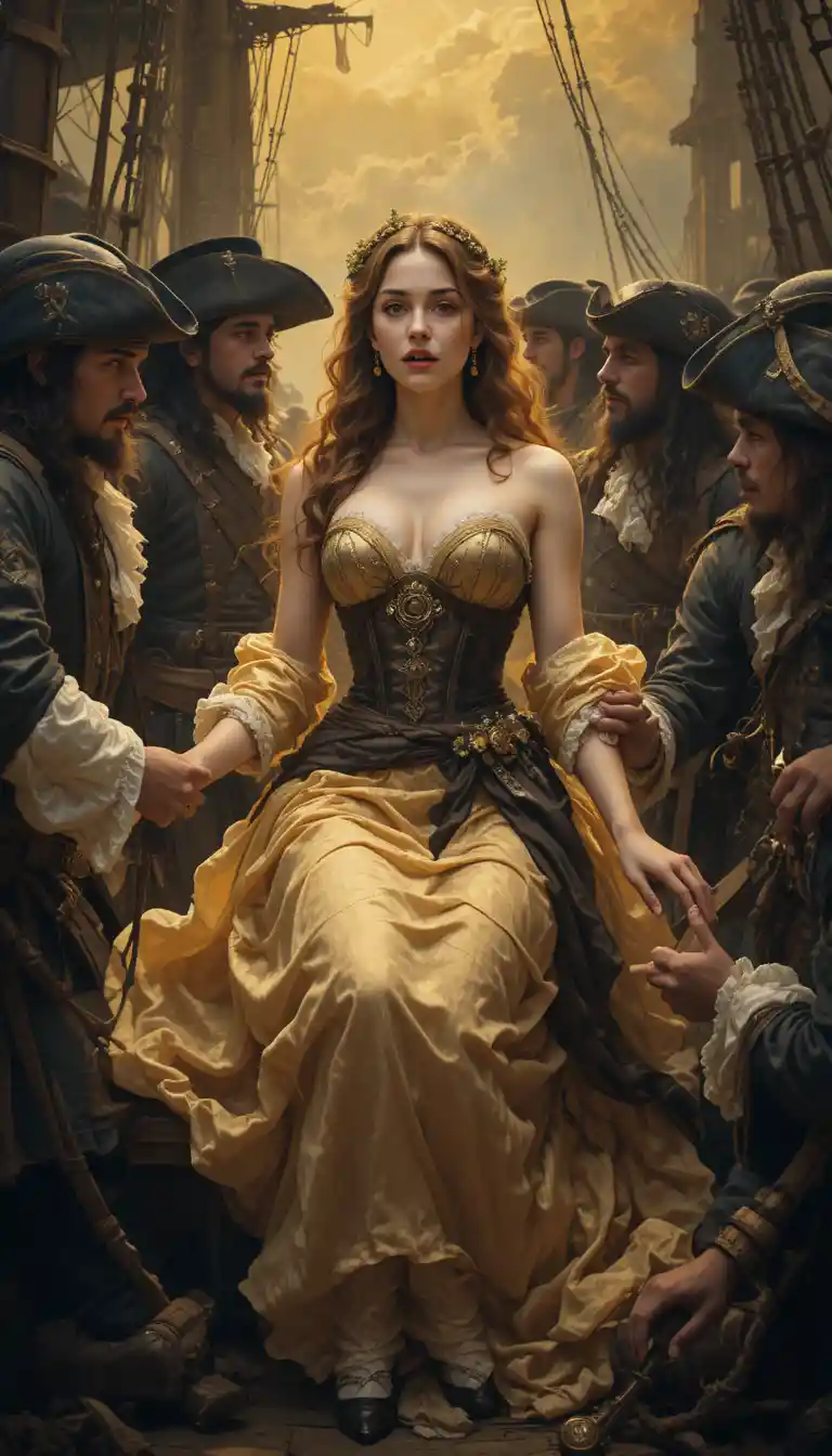 Pirates Seize A Young Woman On A Dark Ship