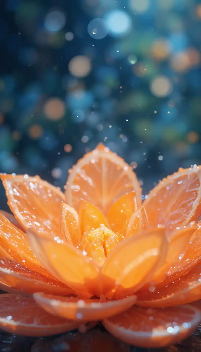 Nahaufnahme von Anime-Orangen, arrangiert wie eine zarte Blume