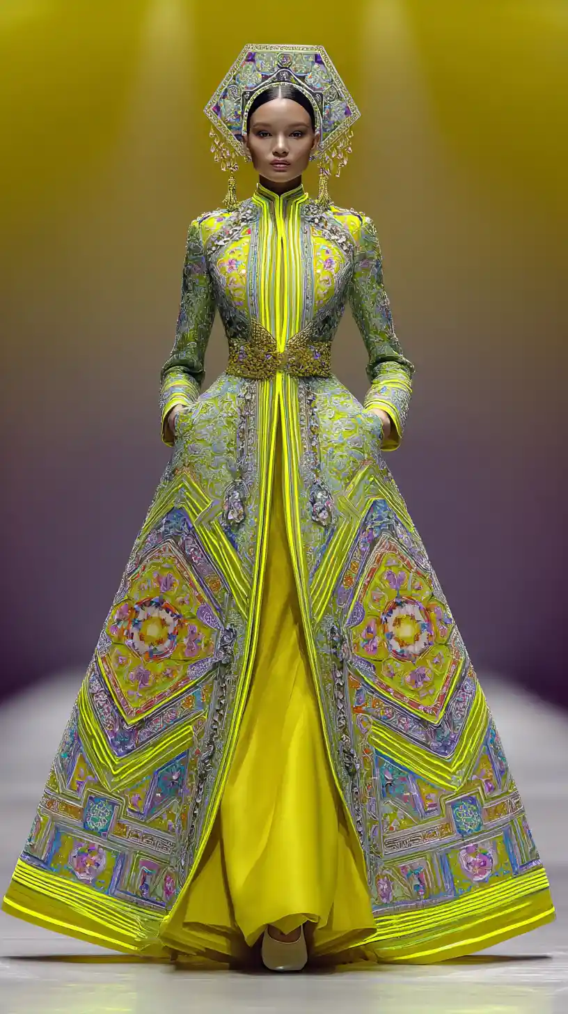 Principessa di haute couture ottagonale in design di moda neon pastello