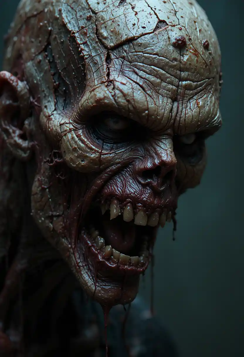Grotesker, verwesender Zombie im fotorealistischen Horror-Stil