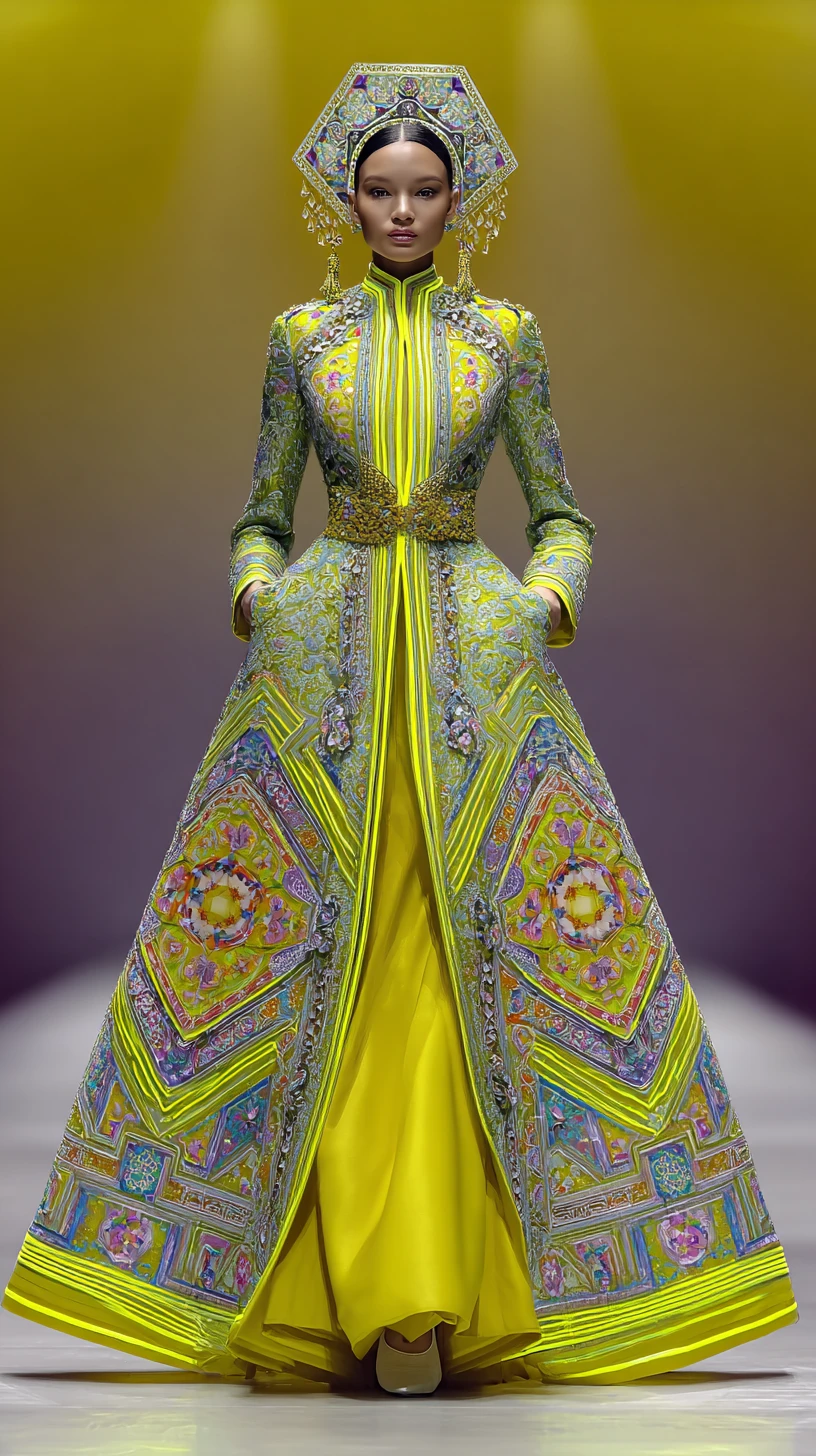 Principessa di haute couture ottagonale in design di moda neon pastello