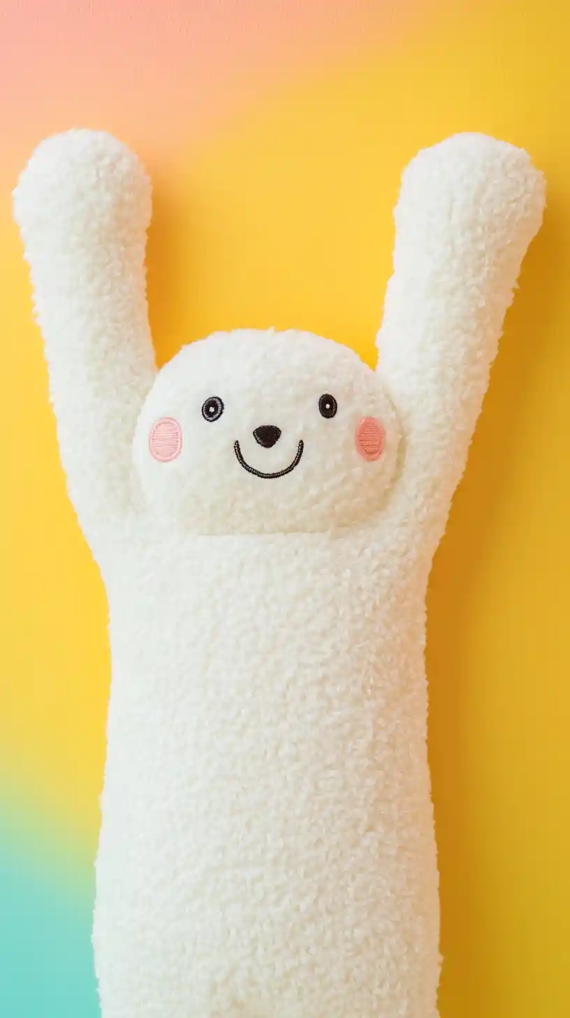 Dolce burattino di peluche su sfondo pastello luminoso