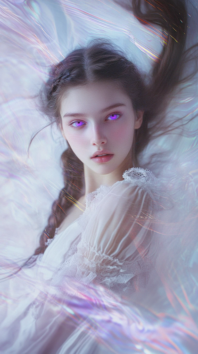 身穿長裙、擁有好奇紫色眼神的少女