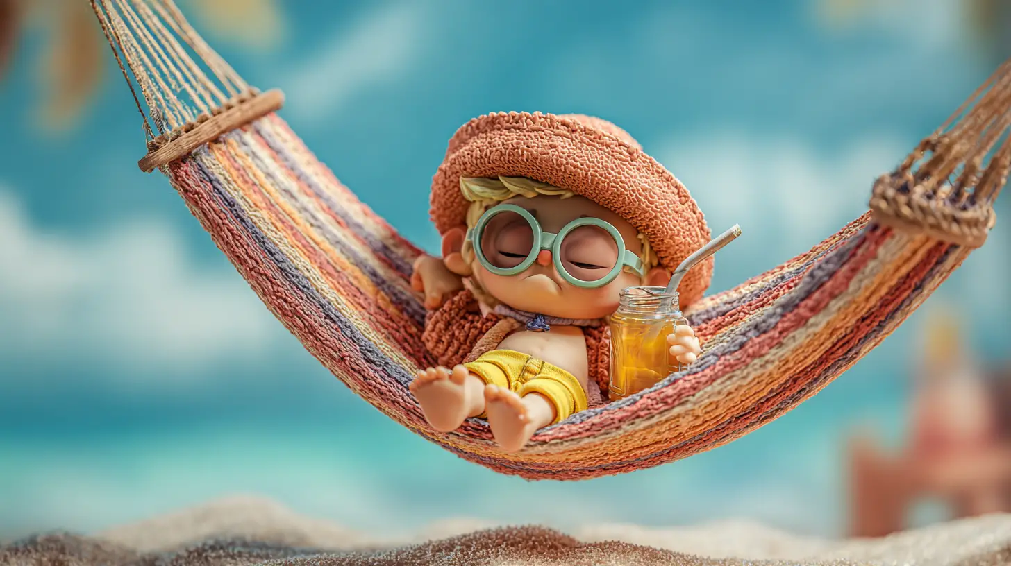 Chibi magician relaxing in a hammock on sunny beach