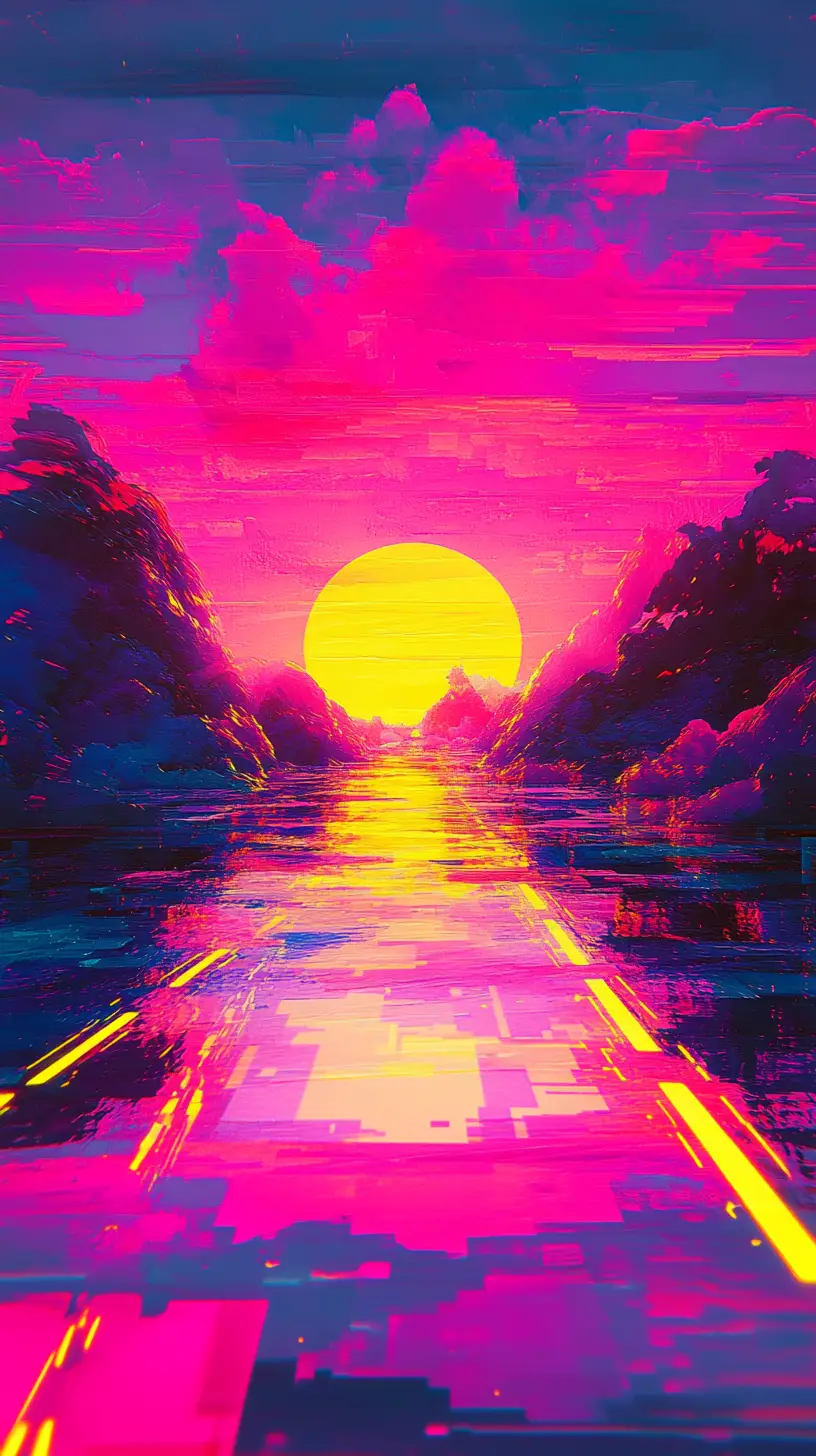 Pastel octagonal lights fading across an abstract horizon