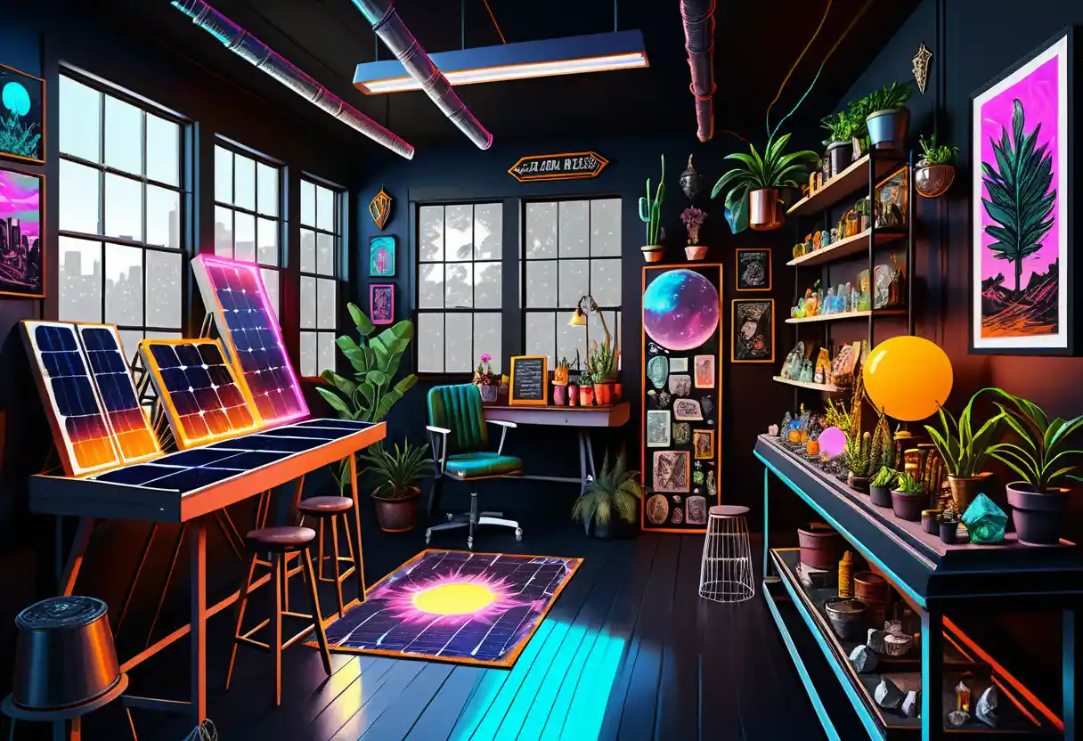 Moody loft art studio with large canvas in progress