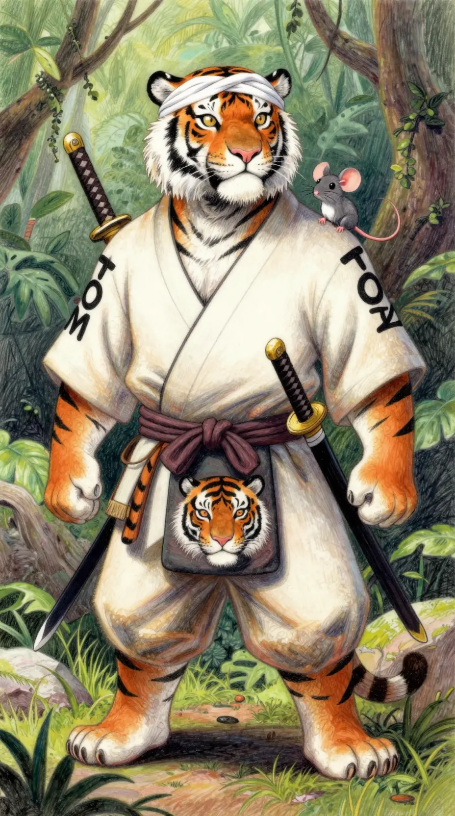 茂密叢林中的擬人化老虎武士
