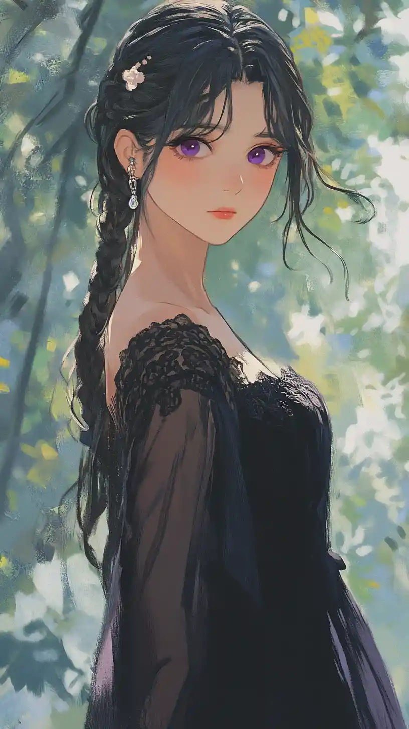 Young woman in braided hair and long flowing dress