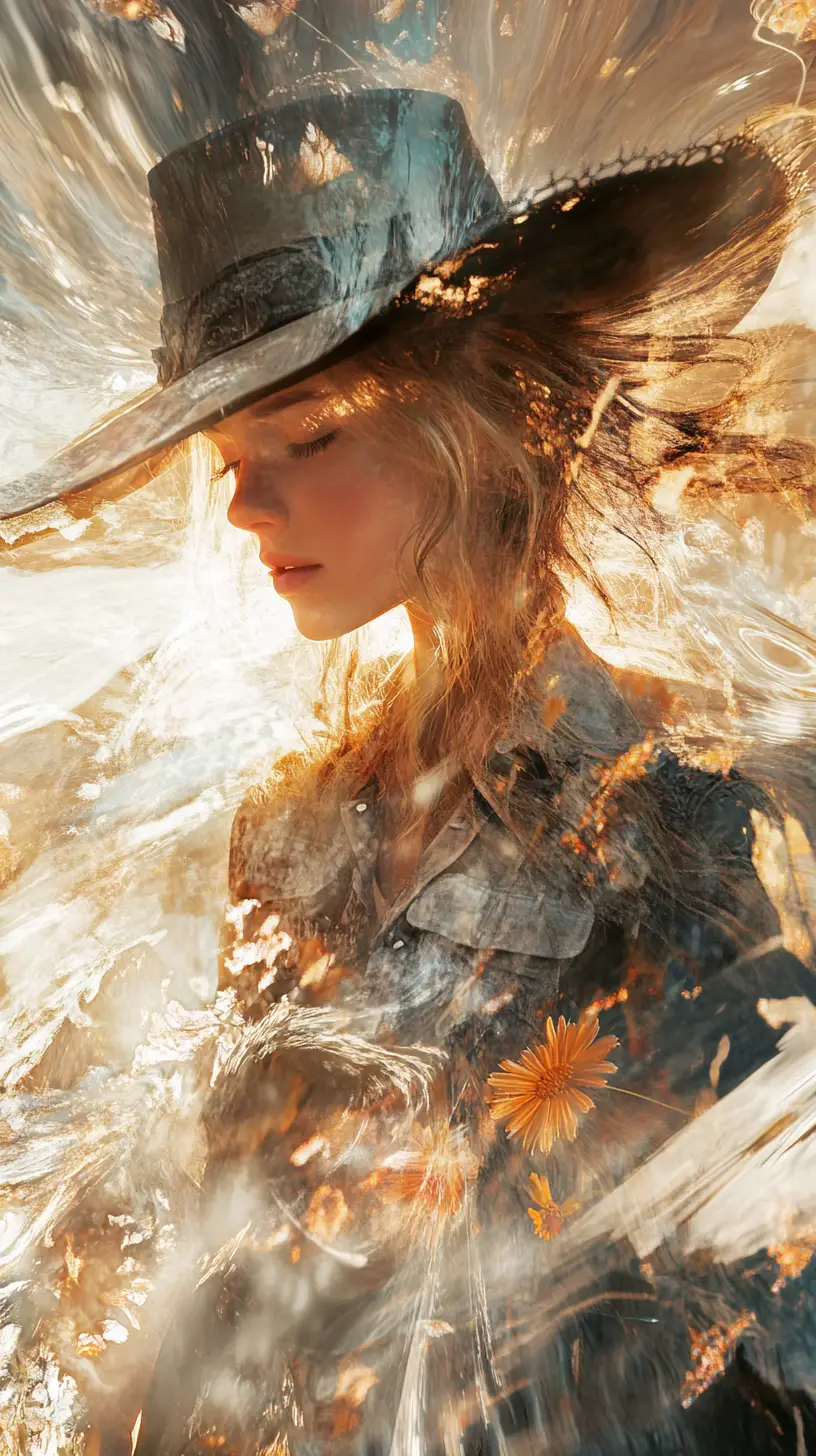 Cowgirl anime in primo piano in una cittadina western rustica
