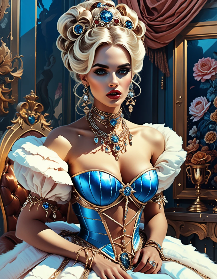 Enchanting fantasy woman in lavish rococo mansion