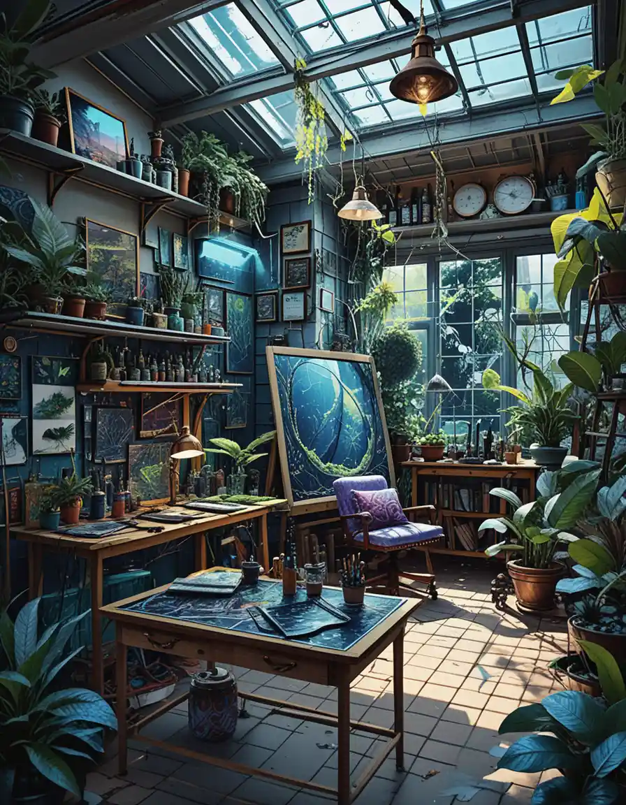Moody artist loft studio in airy a frame solarium
