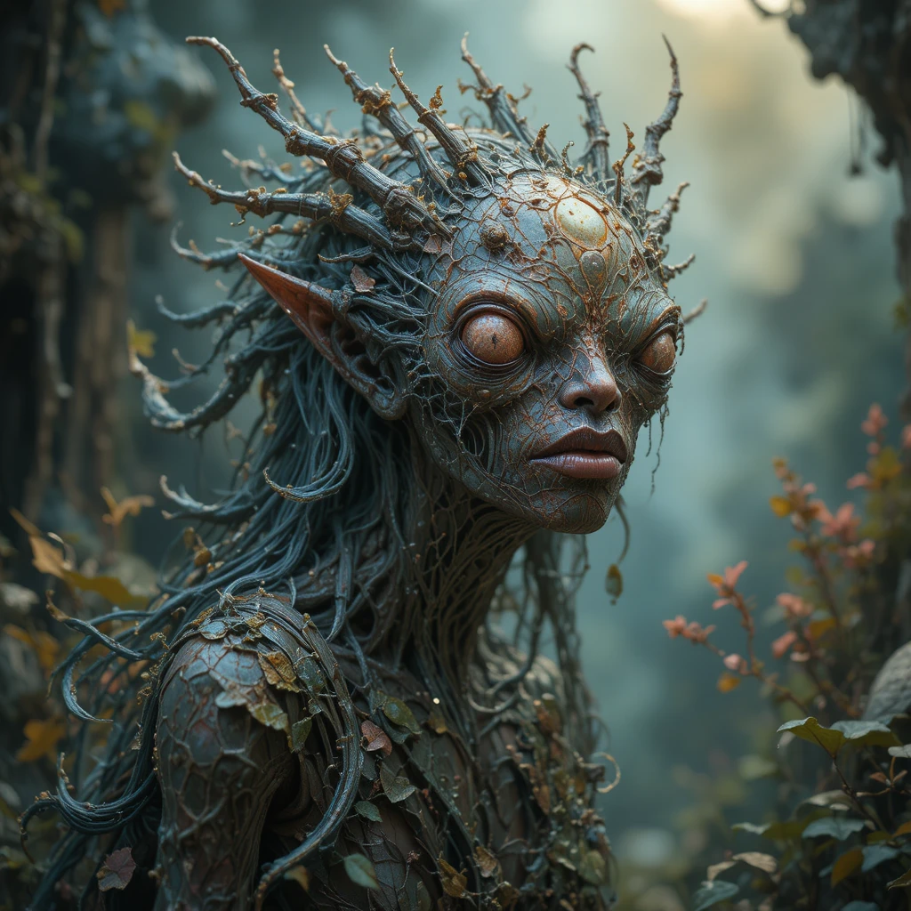Criatura de fantasia surreal em um mundo misterioso e luminoso