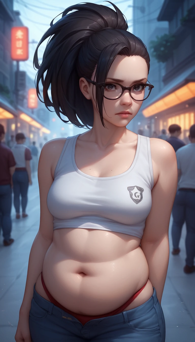 Crying teen girl with glasses in a public school