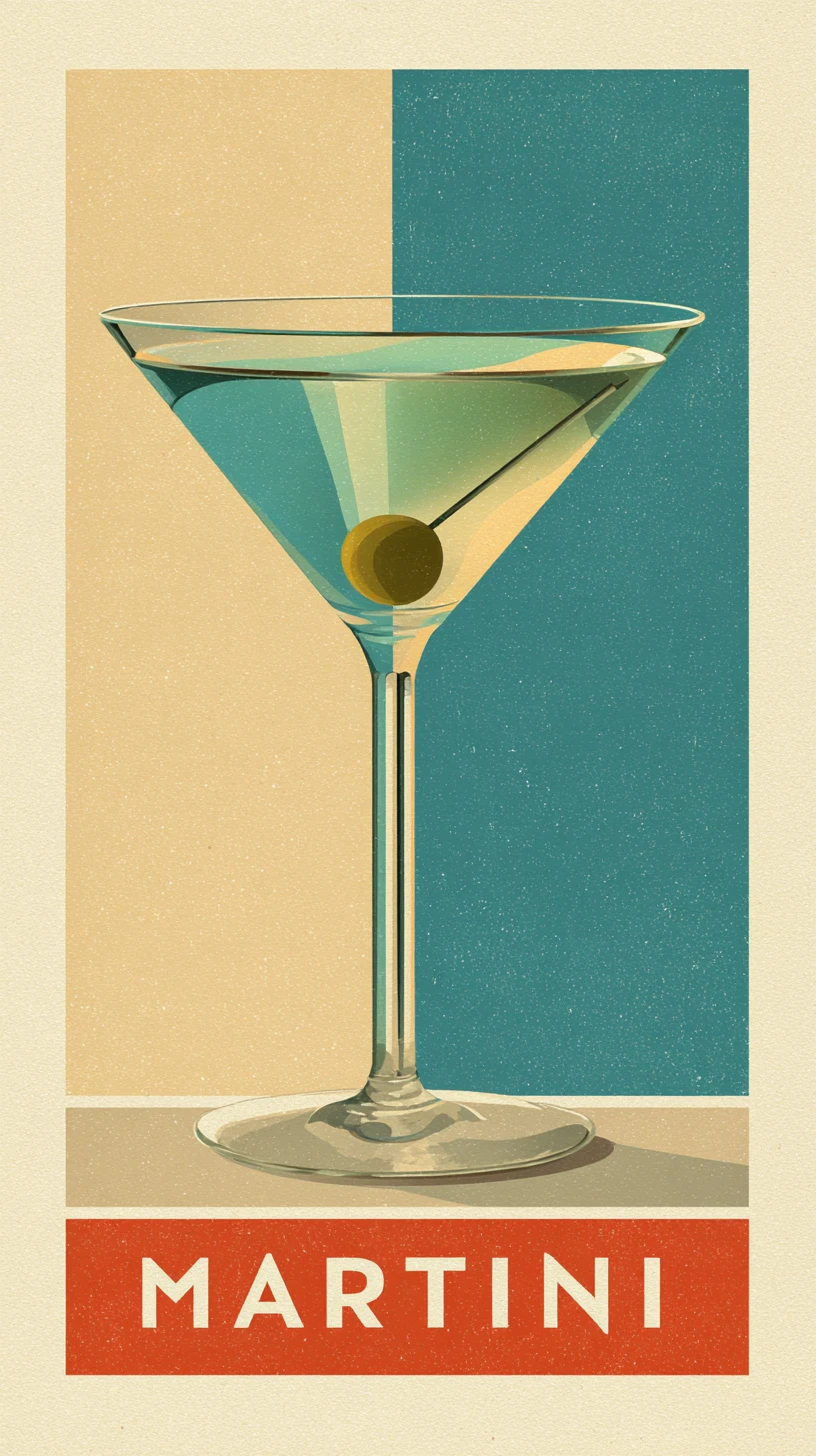 Mid century vector martini cocktail on warm cream background
