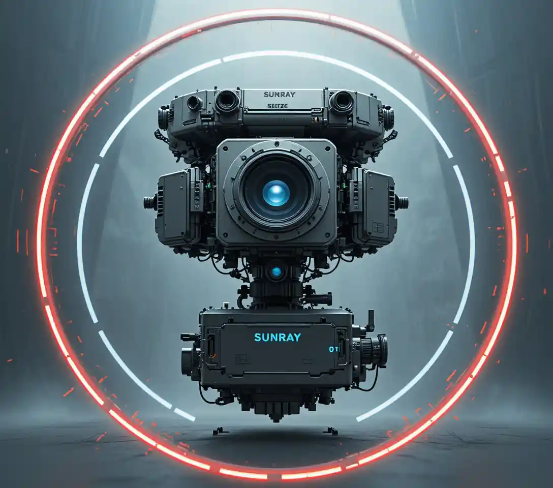 Futuristic optical surveillance device with glowing central lens