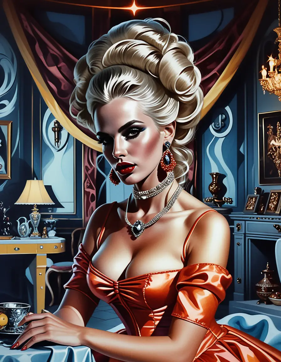 Sultry fantasy enchantress in a lavish Victorian mansion