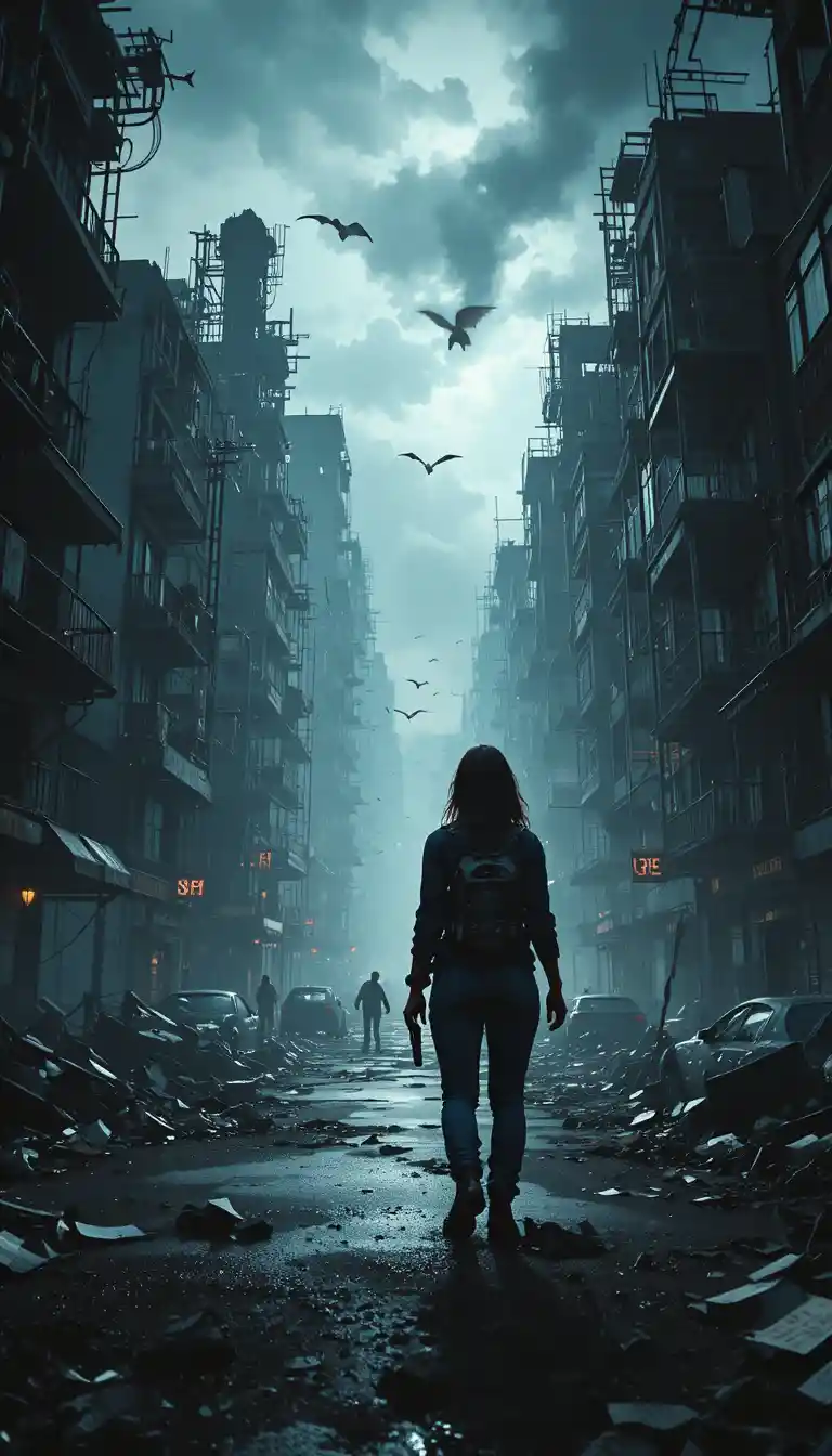 Ruined Raccoon City Street With Lone FBI Agent Investigating