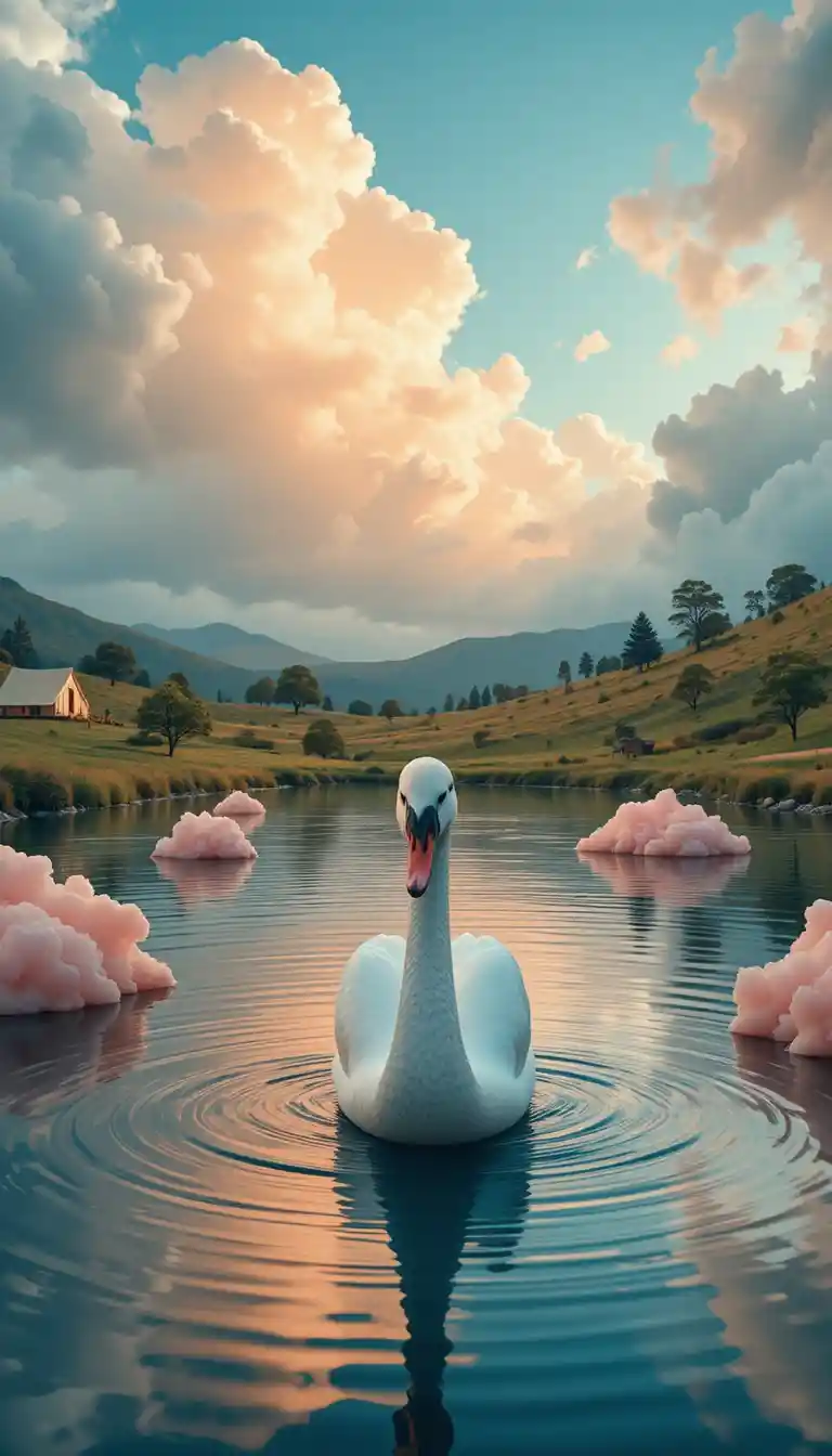 Cisne zambulléndose con gracia en agua reflectante y de ensueño