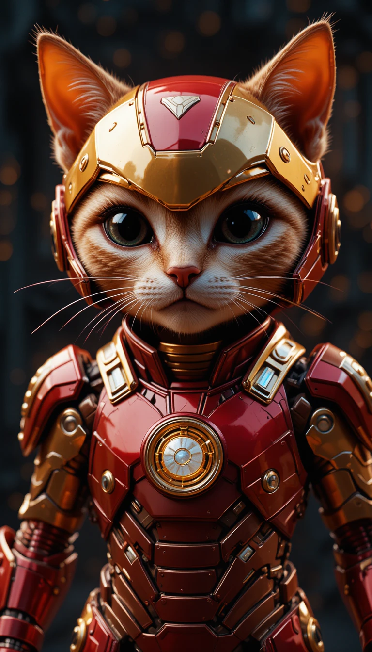 Gatto 3D corazzato rosso e oro con placca pettorale luminosa